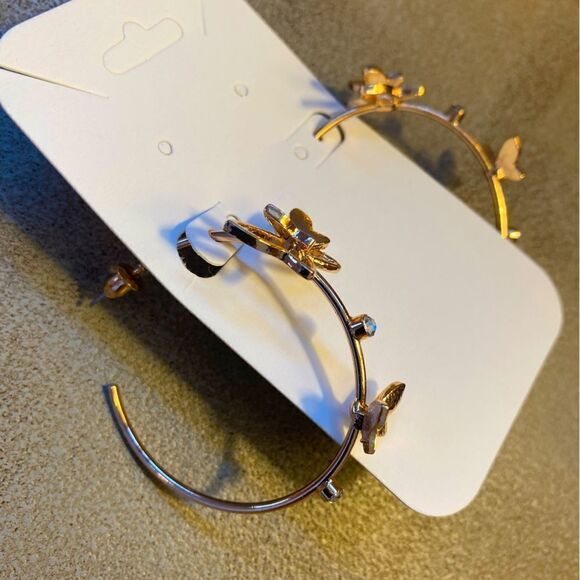 NWOT large butterfly hoops rose gold color pretty feminine Girlcore - Picture 2 of 5